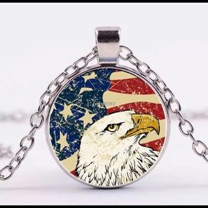 American Eagle Cabochon Retro USA Necklace